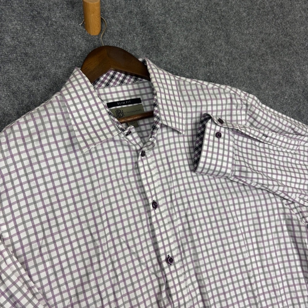 JBH by Jhane Barnes Slim Fit Mens XL Button Down Shirt Purple Grey Check Plaid